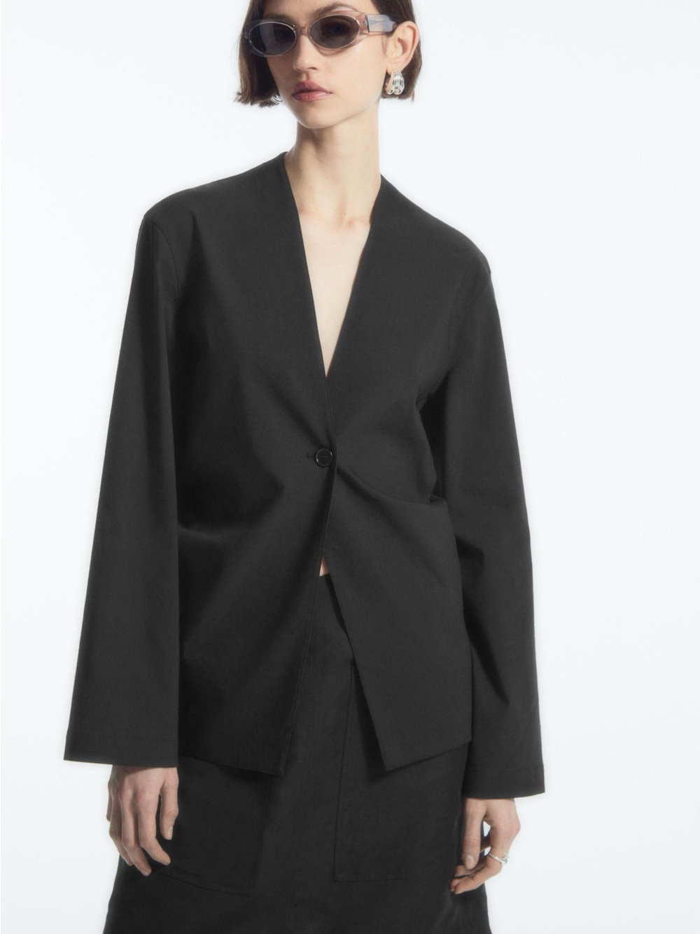 COS Women's Black Slim Collarless Single-breasted Blazer size 6